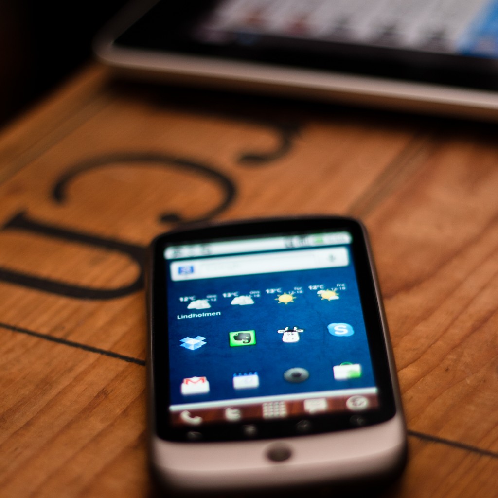 Mobile phone on table