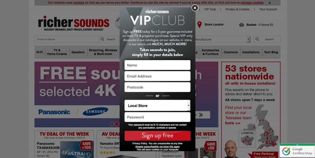 Richer Sounds email sign-up