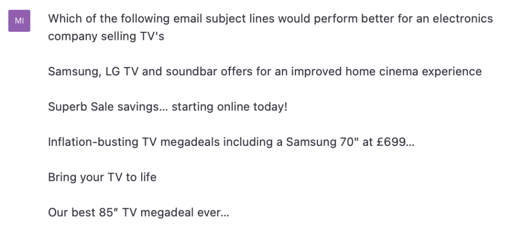ChatGPT subject line performance